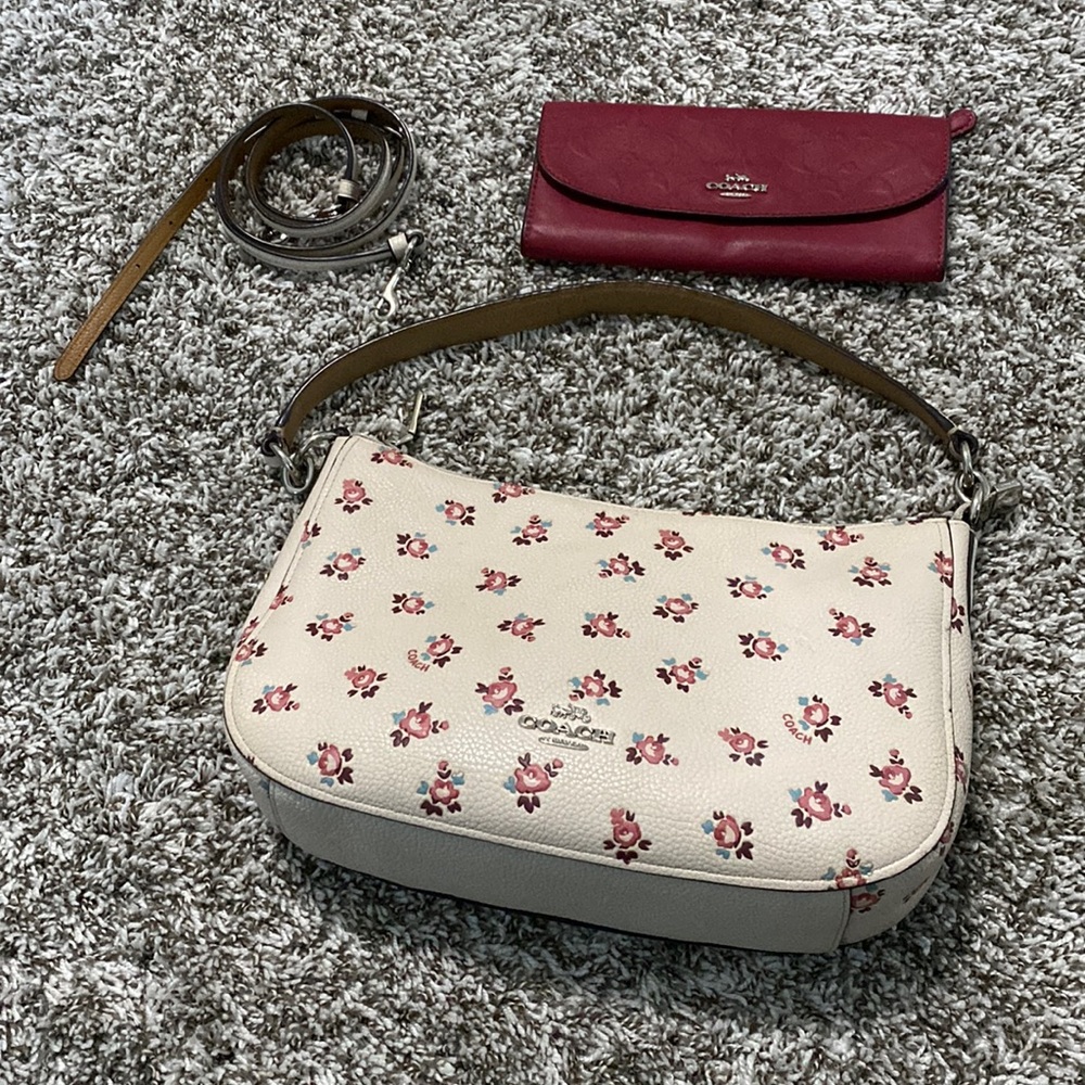 Coach Floral Leather Bag Set Matching Wallet